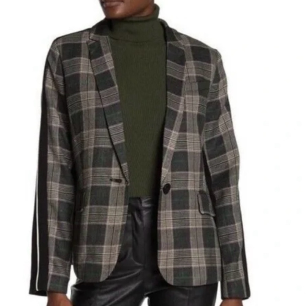 Dolce Cabo Black/Green Plaid Color block Jacket size medium